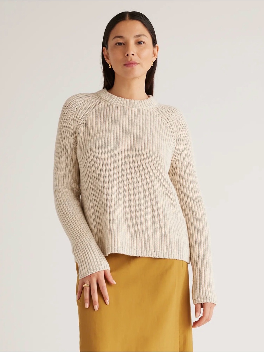 Quince Organic Cotton Crew Neck Sweater Beige S